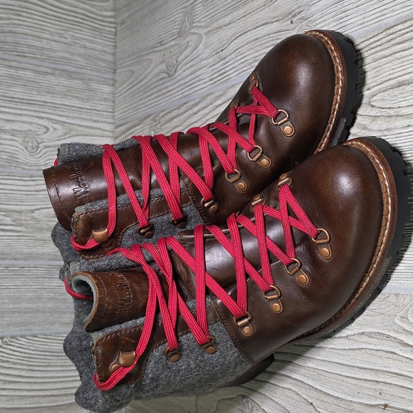 Woolrich Rockies Brown Full Grain Leather Grey Wool Hiking Boots Womens Size 9 - Picture 9 of 12